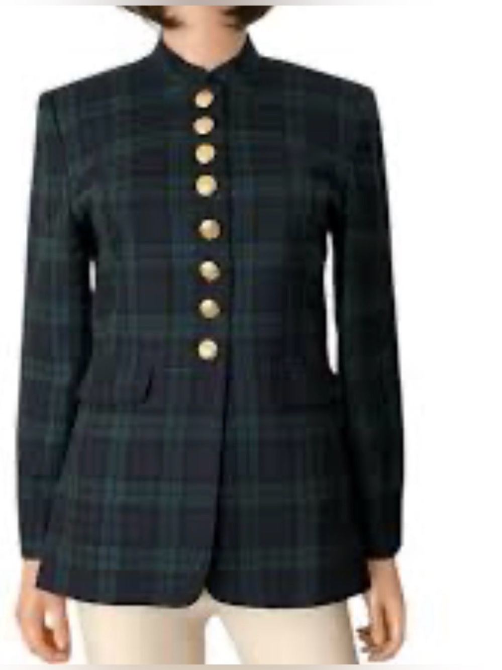 Talbots Vintage Wool Navy Green Blackwatch Plaid Jacket Gold Crest Buttons 4P